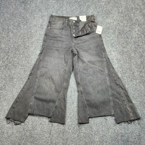 We The Free Ripple Wide Leg Crop Jeans Womens 26 Gray High Rise Slit Hem Denim‎